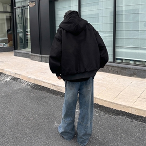 美式冬季羊羔毛连帽棉服潮牌加厚保暖棉服外套图片