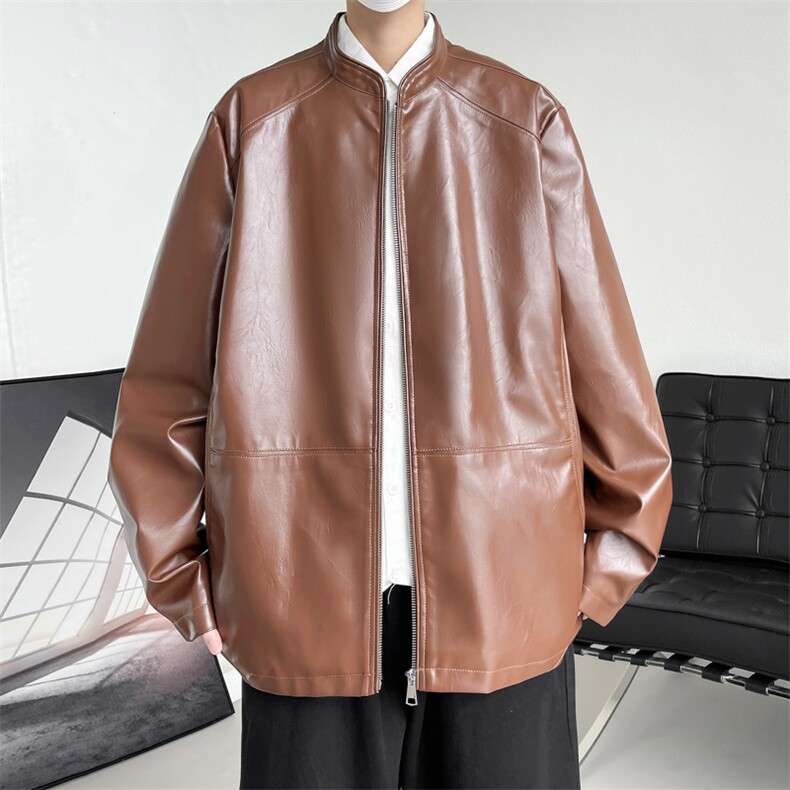 秋季皮衣男立领男士夹克潮纯色青年外套休闲A266-PY005-P85控138，男装夹克，电商A266