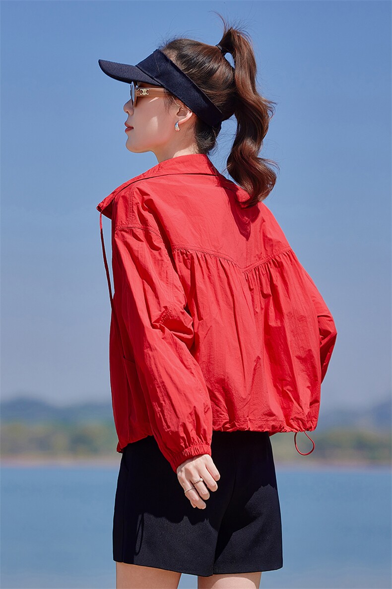 红色宽松防晒衣女2025新款夏季韩版潮流透气减龄小个子休闲短外套,女装防晒衣,靓衣阁