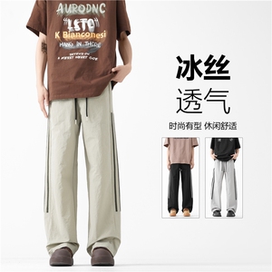 2024夏季新款潮流冰丝条纹宽松休闲裤B315-K24147-特p35控68图片