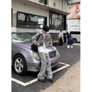 美式高街小众水洗破洞牛仔裤男vibe潮牌痞帅破坏设计感宽松阔腿裤图片