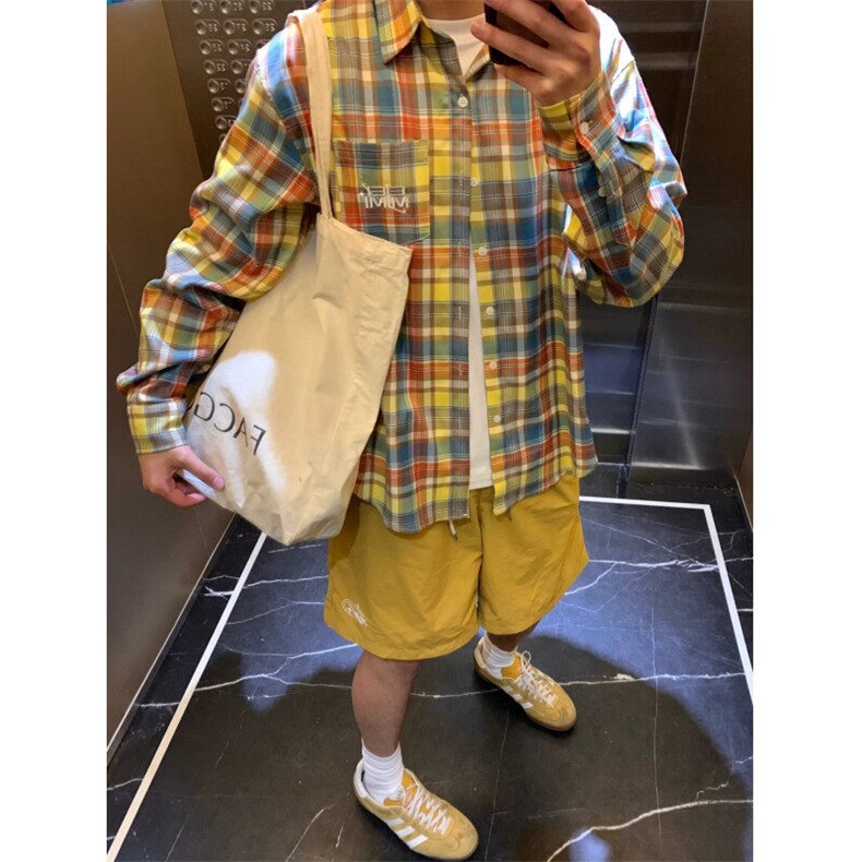 DC188-P48美式街头风拼色格纹衬衫男秋款衬衣外套-网图现货,男装衬衫,星座603-2