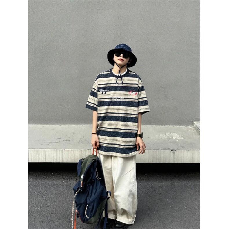 现货！cleanfit小领口条纹重磅t恤美式高街高级七分袖RDT10-P38,男装T恤,星座1005-6