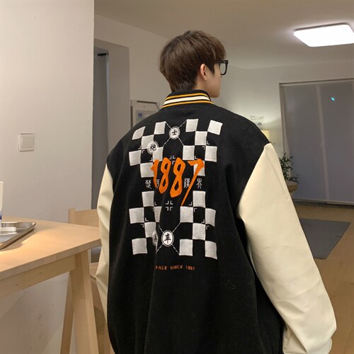 J60-P90棋格呢料拼皮夹克，男装夹克，星座1408-1