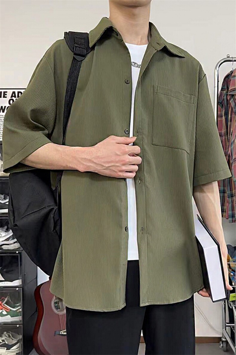 港式复古条纹短袖衬衫外套上衣男2024设计感显瘦衬衣DX102-特P30,男装衬衫,电商A178