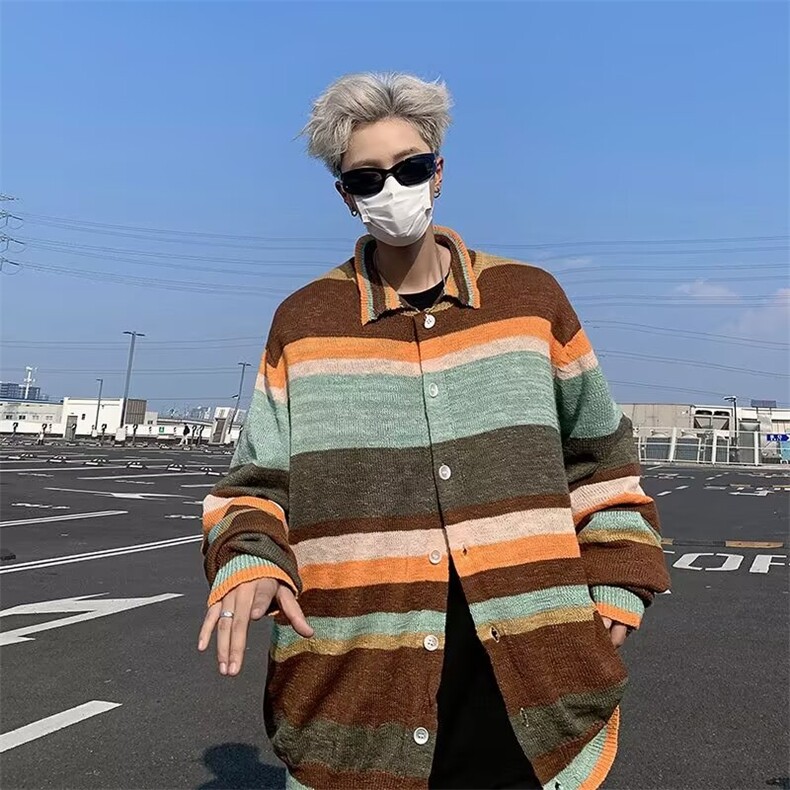 针织开衫男女韩版潮流高街拼色条纹宽松5685P58,男装卫衣,星座410-2