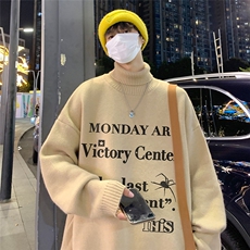 港风夜景蜘蛛印花时尚宽松百搭可翻高领毛衣A247-M8951特批45控78，男装针织衫/毛衣，电商A247