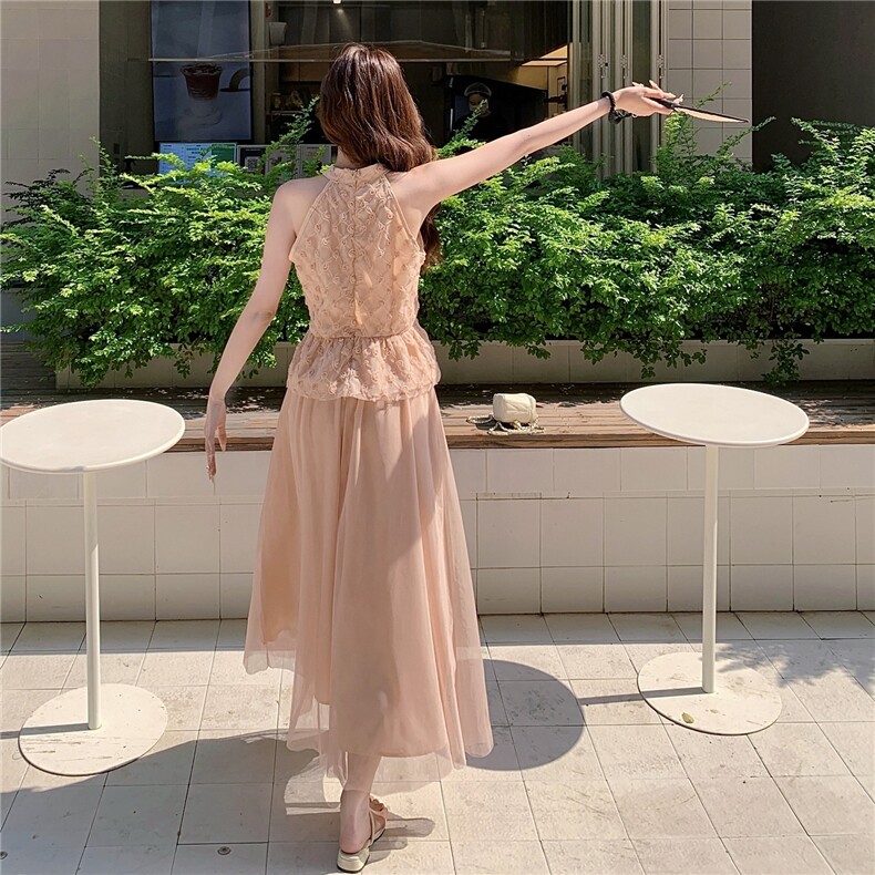 新中式粉色提花无袖上衣套装女2025夏新款高级感半身裙显瘦两件套,女装连衣裙,2C267