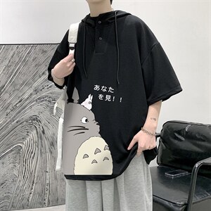 LD54150-P45 连帽短袖t恤男大码胖子带帽五分袖中袖 大皂风图片