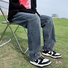 复古牛仔裤男美式高街裤子潮牌宽松阔腿裤直筒裤N9664-P45加绒55，男装牛仔裤，星座1008