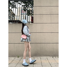 TC543-P45格纹衬衫女美式学院宽松百搭格子上衣防晒衬衣外套薄，女装衬衫，星座617A-2