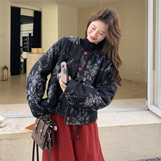 新中式国风灰色羽绒棉服女秋冬超火好看高级小众棉衣棉袄轻薄外套，女装棉衣/棉服，2C122