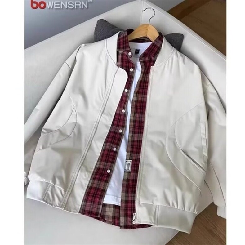 简约宽松型方领春季长袖常规款卡其色飞行员夹克外套男W6352-P43,男装夹克,星座412-2