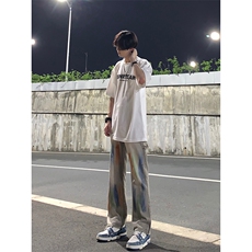 新款美式高街大码破洞涂鸦黄泥色牛仔工装裤货号K641P60，男装牛仔裤，电商A063