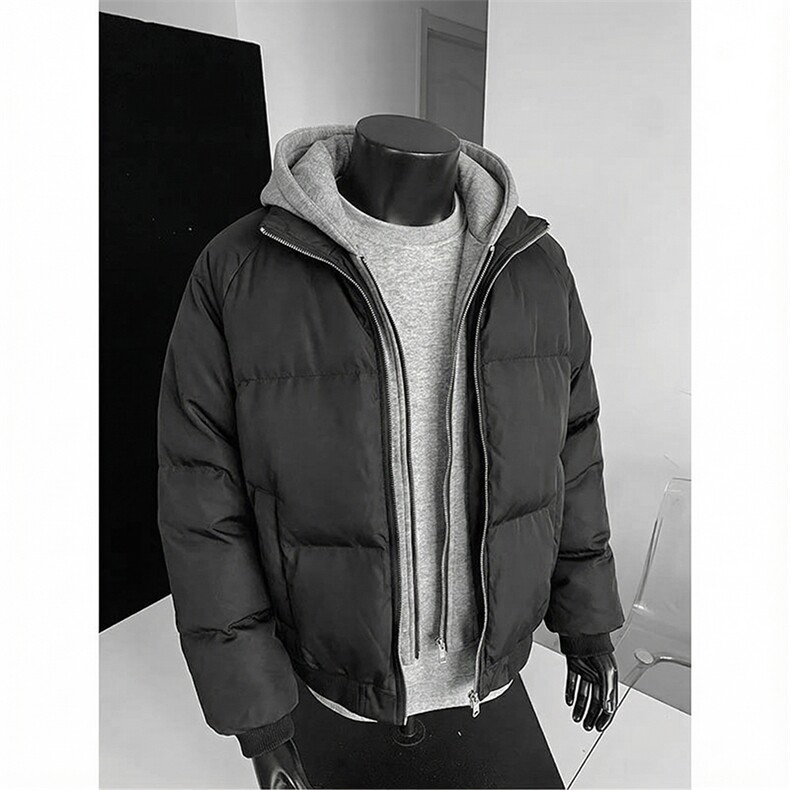 现货高品质重磅工艺美式高街假两件PU皮棉衣男女加厚棉服外套,男装棉衣,电商A486