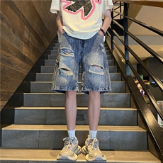 美式高街夏季新款水洗磨毛破洞水洗牛仔短裤B315-K24096-p45控68，男装牛仔裤，电商B315