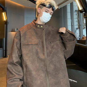 秋款复古做旧机车皮衣外套男士高街潮流立领情侣pu皮夹克1730 P73图片