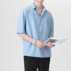 短袖衬衫男士夏季新款港风宽松大码短袖冰丝垂感衬衣CY009-P30，男装衬衫，星座214-3
