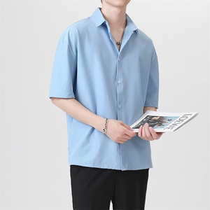 短袖衬衫男士夏季新款港风宽松大码短袖冰丝垂感衬衣CY009-P30图片