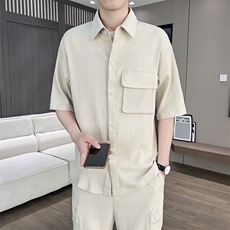 DT253-P75冰丝薄款套装阔版夏季宽松短袖衬衫休闲青年潮流两件套，男装T恤，星座507A（原星座306B-2）