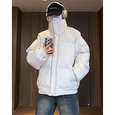 现货5W件冬季三防重磅硬挺boxy短款羽绒立领PU皮棉衣外套加厚棉服，男装棉衣，电商A486-1