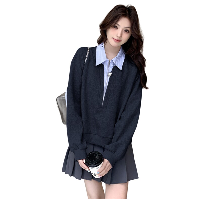 【现货】假两件条纹拼接卫衣82687-P120-K168,女装卫衣/绒衫,2B076