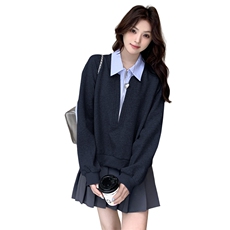 【现货】假两件条纹拼接卫衣82687-P120-K168，女装卫衣/绒衫，2B076