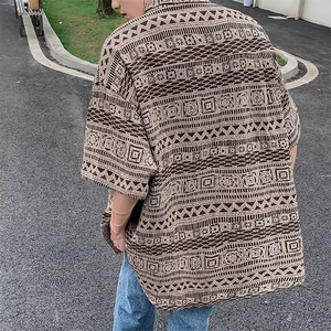 衬衫男复古风短袖夏季网红宽松上衣T恤设计感舒适百搭图片