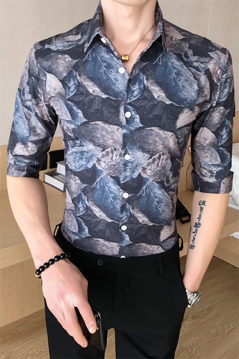 235-P552021新款英伦韩版中袖衬衫个性帅气印花衬衣1,男装衬衫,星座312A