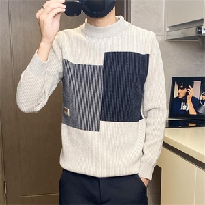 83909-特P50秋冬季撞色毛衣保暖针织韩版修身打底衫冬装潮牌,衬衫下身半裙怎么搭配图片