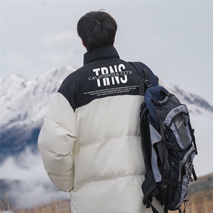 新疆山系宽松休闲字母印花立领PU皮棉服A247-MY84007 特批95控158图片