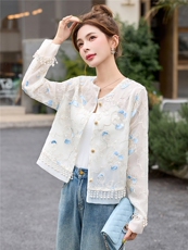 现货新中式刺绣小香风外套女夏季轻奢流苏钉珠薄款防晒上衣外套，女装防晒衣，韩美纤衣