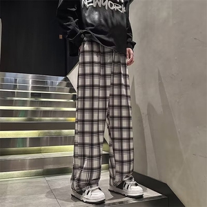 美式复古休闲裤子男女新款格子垂感阔腿长裤AK871-P40