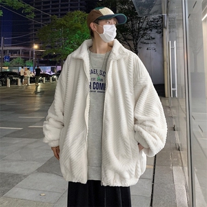 水波纹立领羊羔毛棉衣男生冬季港风潮牌宽松保暖外套 JY92图片