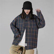 2021秋季新中性风蒙马特港风日系休闲大码男格子衬衫C508-P40，男装衬衫，电商A001