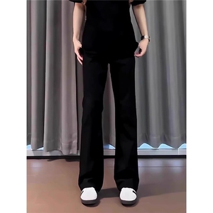 cleanfit黑色弯刀牛仔裤男秋冬弹力修身直筒裤美式高街加绒微喇裤图片