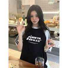抖音得物品质二开240克宽松纯棉美式潮牌插肩三杠织带短袖T恤，男装T恤，电商A486