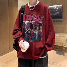 直播品质秋冬重磅潮牌嘻哈美式印花纯棉长袖T恤打底衫CT373特P28，男装T恤，电商A486