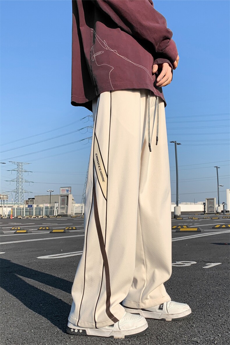 2025春季新款宽松条纹直筒拖地裤拼接休闲运动长裤男892-P55控78,女装休闲裤,电商C305A