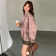 粉色皮衣扎染效果短外套，女装短外套，浙宝296