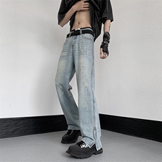 C315-S664脚口拉链拼接磨烂猫须四季牛仔M-3XL(P60限78)4，男装牛仔裤，电商C315