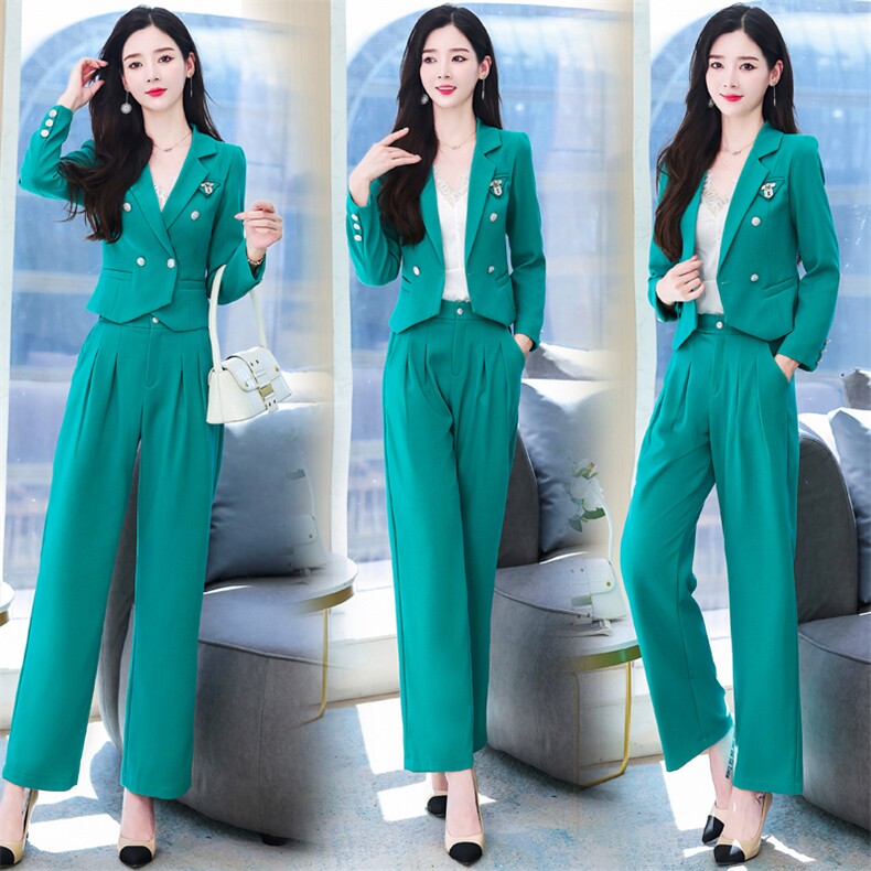 职业小西装套装女高级感2022秋装新款气质名媛女神范阔腿裤两件套,女装套装/套裙,韩美纤衣