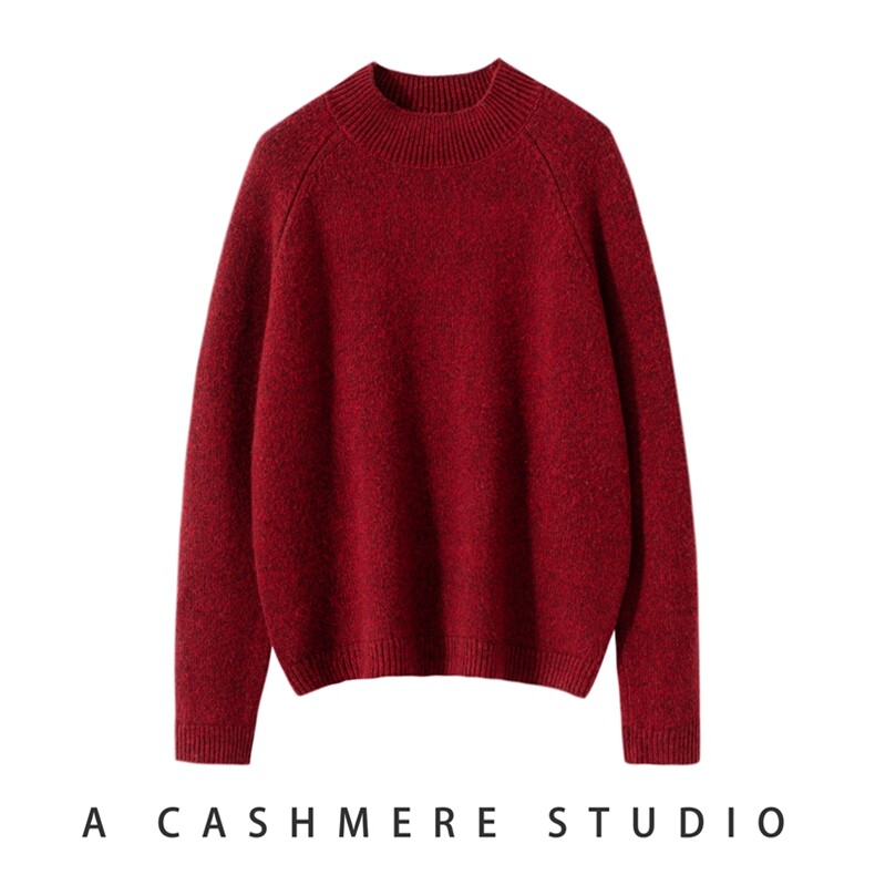 6股加厚丝绒花纱插肩半高领针织羊绒衫10%羊绒，女装羊绒衫，臻维羊绒