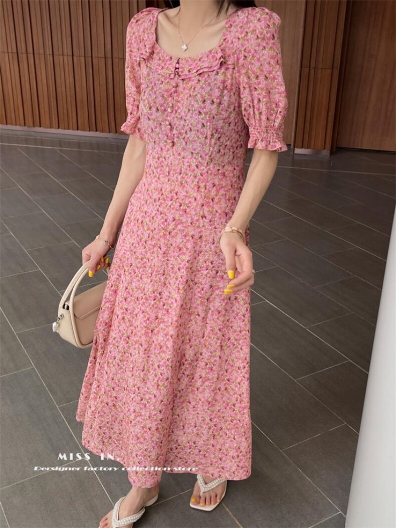 现货法式温柔花色连衣裙，女装连衣裙，蜜思印·金