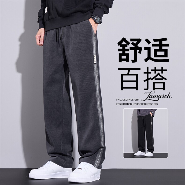 春季灯芯绒运动卫裤男士宽松直筒潮流休闲阔腿裤子K2915-P40图片