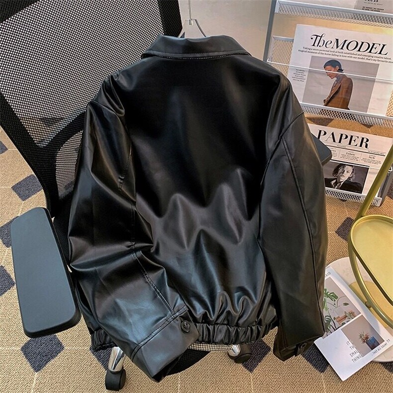 2025春款男PU皮衣休闲皮夹克纯色外套8862P78,男装夹克,星座410-2