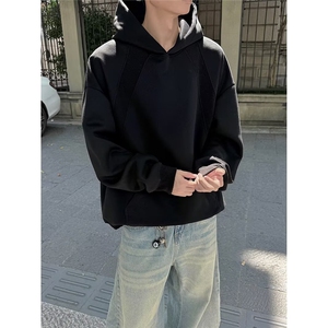 解构螺纹拼接连帽卫衣男秋季美式cleanfit潮牌帽衫高级感情侣外套
