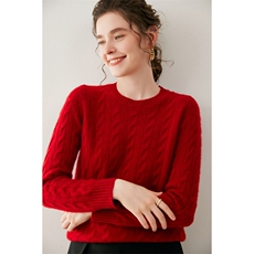 2025百搭时尚简约七针圆领麻花针织衫，女装针织衫/毛衣，蜜暖羊