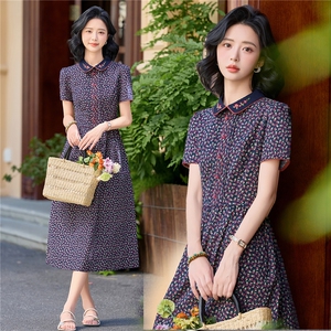 田园风碎花刺绣连衣裙女春夏收腰显瘦中长裙（细节图颜色为准）图片