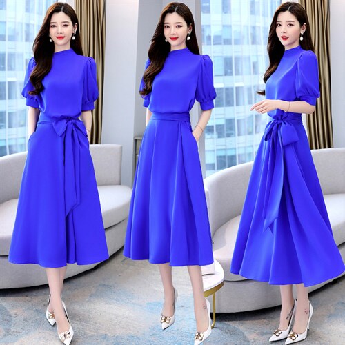 2023年夏季韩版时尚通勤中长款不规则领口修身连衣裙，女装连衣裙，卡杰菲